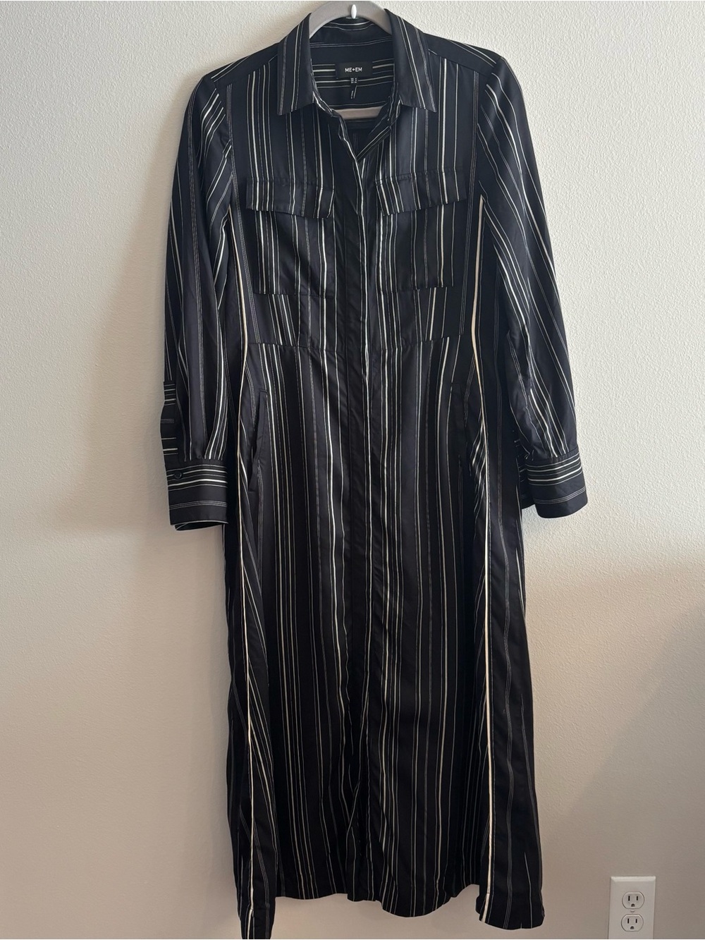 ME+EM Women’s Black Pinstripe Long Shirt Dress Size 4 - Picture 2 of 12